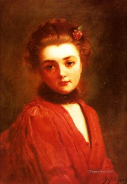  Gustav Obras - retrato de una niña con un vestido rojo dama gustave jean jacquet